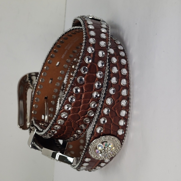 BLAZIN ROXX SCALLOP CROC PRINT LEATHER RHIENSTONE WESTERN BELT M - Picture 2 of 15